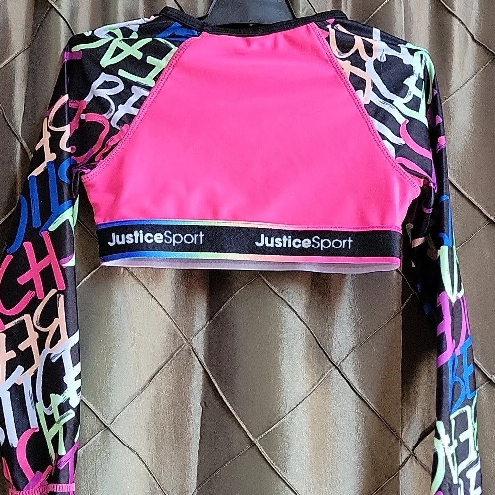 NWOT- Justice Sport Long-sleeved UPF Rashguard / Bikini Top